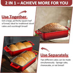 Leonyo 9 x 6 inch Cast Iron Loaf Pan with Lid, 2-in-1 Enameled Sourdough Baking Pan, Homemade Bread Dutch Oven for Pound Cake, Lasagna, Up to 500℉ & Red