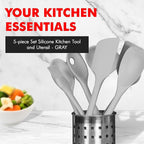 Chef Craft - Premium Silicone Kitchen Tools and Utensils Set, Non-Scratch, Withstands Temperatures up to 450°F, BPA-Free, 5 Piece Cooking Utensils Set, Gray