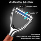 Premium Vegetable Peeler Stainless Steel，Ultra Sharp Potato Peelers for Kitchen, Swivel Blade Veggie Fruit Peeler, Carrot Cucumber Peeler with Ergonomic Wood Handle Y Peeler（5 Years Warranty）