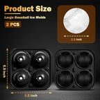 2 Pack Baseball Ice Cube Mold 2.1 Inch Large Silicone Baseball Ice Cube Molds Fun Shapes Craft Sphere Ice Molds Novelty Christmas Gifts for Men Women Cocktails, Bourbon,Brandy, Whiskey(2, Baseball)