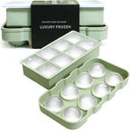 Large Ice Cube Trays Perfect for Whiskey and Summer Drinks - Space Black, Italian Design - 2 Pack (16 x Ice Cubes | Square and Round | XL) - Cosvino - Removable Lid, Easy Release (Olive Green)