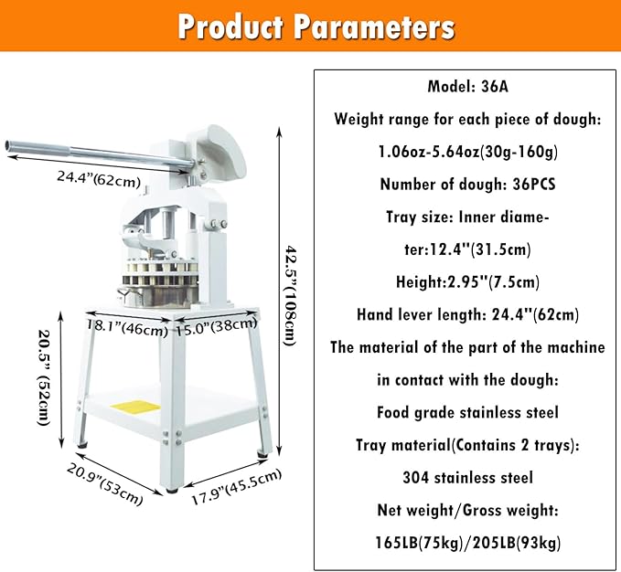 INTSUPERMAI Manual Dough Divider Rounder 36pcs Commercial Dough Cutter DIvider Cutting Machine Hydraulic Hand Press Dough Equal Divider Maker Lump Spacer Bakery for Bread