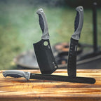 OUTDOOR EDGE ErgoMax Meat Carver Knife Set - Includes Cleaver, Brisket, Butcher & Honing Steel, Premium Titanium-Coated Steel Blades, Non-Slip Rubber Handles, Sharpening Rod