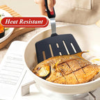 Silicone Spatula Turner Set of 2, Heat Resistant Pancake Spatulas for Nonstick Cookware Pan, Wide Slotted Cooking Spatula for Omelette Egg Fish, Thin Flexible for Kitchen Use, Dishwasher Safe, Black
