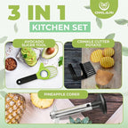 Avocado Tool 3 in 1 Includes Avocado Cutter, Pitter, Peeler – Pineapple Corer and Slicer Peeler – Crinkle Knife, Wavy Potato Cutter, French Fry & Fruit Slicer – Kitchen Gadgets Set