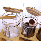 Glass Coffee Storage Containers with Bamboo Shelf,Ground Coffee Holder Jars,Airtight Glass Countertop Storage Jar Canisters with Spoon for Coffee,Loose Tea,40 Fluid-oz,Pack of 3