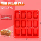 Walfos Silicone Mini Loaf pan, 12 Cavities Mini Bread Pan Brownie Pan, Food Grade & Non-stick, Ideal For Mini Bread, Brownie, Cornbread, Cheesecake & Chocolate, Set of 2