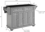 Crosley Furniture Alexandria Granite Top Rolling Kitchen Island Storage Cart, Microwave Stand, Spice Rack, Gray