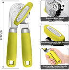 Beneno Heavy Duty Hand Can Opener Manual with Magnet, Durable Sharp Carbon Steel Blade Smooth Cutting, Big Effort-Saving Knob & Soft Grip Handle, Multifunctional Bottle Opener, Lime Green