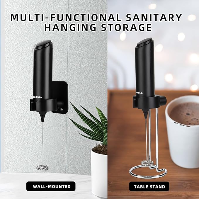 Rechargeable Electric Milk Frother Handheld, Coffee Frother with USB C Charging Stand, Powerful Frother Wand Whisk, Drink Mixer for Lattes, Hot Chocolate, Matcha, etc