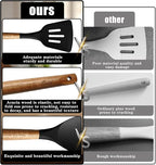 Kitchen Utensils Set, Silicone Cooking Utensils Set,Non-Stick Silicone Spatula Set with Natural Acacia Hard Wood Handle, 5 Piece, Upgraded Thickened Cookware