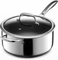 HexClad Hybrid Nonstick 5-Quart Saucepan with Tempered Glass Lid, Stay-Cool Handle, Dishwasher-Friendly, Oven-Safe Up to 900°F, Induction Ready, Compatible with All Cooktops