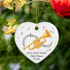 Personalized Text Name Year Trumpet Xmas Ceramic Ornaments, Trumpet Instrument Christmas Tree Ornament 2025, Trumpetist Christmas Ornament Gift for Men Women, Instrument Themed Xmas Decor
