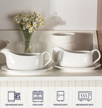 Gravy Boat with Saucer 19 oz,Ceramic Gravy Boats with Tray Set of 2, Gravy Bowl for Turkey,Dispenser with Tray for Sauces,Beef, Salad Dressing, Creamer, Broth,Microwave and Dishwasher Safe Gravy Boats
