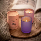 SHOWIN 14 OZ Thick Candle Jars for Making Candles 12 Pcs, 3 Wick Empty Jars with Wood Lids for Candle Making, Sample Container, Frosted Purple