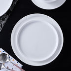 Stone Lain Madeline Bone China 16 Piece Dinnerware, Plates and Bowls Sets for 4, White Dish Collection with Mugs, Modern Edge, Microwave & Dishwasher Safe