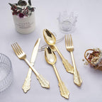 NOCCUR 180PCS Gold Plastic Cutlery Set - Gold Plastic Silverware Disposable - Include 60 Forks, 60 Spoons, 60 Knives - Perfect for Wedding/Fall Party/Thanksgiving