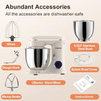3-IN-1 Electric Stand Mixer, 6.5QT Bowl 660W 10-Speed Kitchen Mixer, Household Food Mixers include Dough Hook, Beater and Whisk, Bread Cake Mixer for Baking and Most Home Cooks, Almond Cream