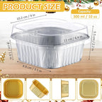 Aoriher 150 Pieces 10 oz Mini Cake Pans with Lids Aluminum Foil Baking Cups Square Disposable 4 x 4" Large Cupcake Cups Baking Tins for Kitchen Brownie Pudding Desserts Holder (All Golden,All Silver)