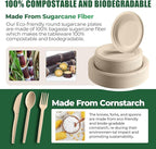 250 Piece Biodegradable Paper Plates Set Disposable Dinnerware Set, Eco Friendly Compostable (EXTRA LONG UTENSILS), Utensil include, Forks, Knives and Spoons for Party andBirthday party, camping
