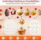 mary Silicone Muffin Pan with Metal Reinforced Frame - Mini Muffin Pan for Homemade Muffins, Cupcakes, and Bread, Oven and Dishwasher Safe - Set of 2, 6-Cup and 12-Cup