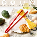 1Pcs Silicone Toaster Tong, 11.6 Inch Long Silicone Kitchen Tong for Toaster Cooking Utensil Bread Waffle Food Tweezer Red Toast Tong for Cooking Serving Bacon Salad Pickle Fruit Food, SATONBEYI