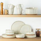 AmorArc Ceramic Dinnerware Sets with Pasta Bowls for 8, Handpainted Plates and Bowls Set with Rustic Terracotta Underside, Scratch Resistant Dishes Set, Dishwasher & Microwave Safe, 32 Pcs