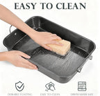 KITESSENSU Nonstick Roasting Pan with Rack 15 x 11 inch - Turkey Roaster Pan for Ovens - Wider Handles & Heavy Duty Construction, Gray