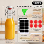 Ruckae 12 Pack 8.5oz Swing Top Glass Bottles with Lids Kombucha Coquito Flip Top Glass Bottle for Syrup Vanilla Extract Brew Beer Kefir Air Tight Bottles for Gift (8.5 oz 12 pack)
