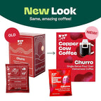 Copper Cow Coffee Pour Over Vietnamese Coffee Pouches + Sweetened Condensed Milk Creamers (8 Coffees & 8 Milk Creamers) | Churro Lattes, No Refrigeration Needed, Travel Friendly
