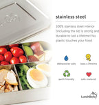 LunchBots Medium Trio II Snack Container - Divided Stainless Steel Food Container - Three Sections for Snacks On the Go - Eco-Friendly, Dishwasher Safe, BPA-Free - Stainless Lid - Pink Dots