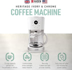 HADEN Coffee Machine, 12 Cup Programmable Drip Coffee Maker, Ivory & Chrome