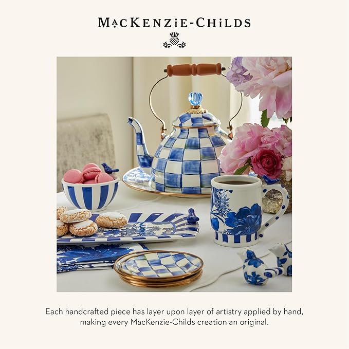 MACKENZIE-CHILDS Enamel Dinner Plate, Decorative Dinnerware Plate, 10 Inches, Set of 1, Blue-and-White Royal Check