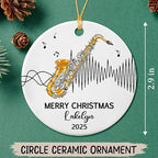Personalized Saxophone Player Ceramic Christmas Ornament 2025, Customized Text Year Name Saxophonist Hanging Xmas Ornaments Gift, Unique Saxophone Instrument Ceramic Ornament for Women Men DDA Mom
