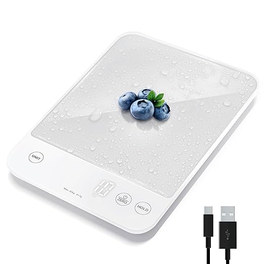 Etekcity Food Kitchen Scale, 22lb Digital Weight Scale Grams and Ounces Rechargeable Waterproof Tool for Weight Loss, Cooking, Baking, Meat, Bread, Large 0.05oz/1g Accuracy