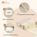 12Pack Sheet Organizers and Storage - King/Queen Size Sheet Storage Organizer with Window, Foldable & Dustproof Sheet Organizer for Linen Closet for Summer Blankets & Sheet Sets,Beige