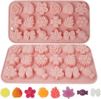 2 Pcs Flower Candy Silicone Molds, Different Shapes Of Chocolate Molds, Suitable for Making Candy, Chocolate, Fudge, Pudding, Cookies, Ice Cubes(Pink)