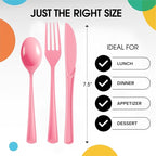 Party Solids Pink Plastic Silverware Heavy Duty 300 Pieces Pink Plastic Cutlery Sets, Utensil Sets, 100 Of Each Forks, Knives & Spoons Disposable Cutlery Set, Flatware Set For Party Supplies