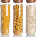 Kanwone Airtight Food Storage Containers Set of 3, 54 Ounce Glass Storage Containers with Bamboo lids, Clear Glass Canisters for Pantry, kitchen, Flour, Sugar, Tea, Coffee, Cookies, Spice and Herbs