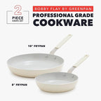 GreenPan x Bobby Flay 2 Piece- 8” and 10” Nonstick Frying Pan Skillet Set, PFAS-Free Diamond Ceramic, Induction Suitable, Stay-Cool Silicone Handle, Easy Clean Dishwasher & Oven Safe, Cream