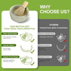7Pcs Matcha Whisk Set - Matcha Bowl with Spout, Bamboo Whisk (Chasen), Holder, Stainless Sifter, Tea Scoop, Tea Towel, Scoop Rest. Full Japanese Ceremony Matcha Kit, Perfect Gift for Tea Fans (Green)