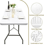 6 Pack Stretch Fabric Table Top Cap Cover, fits 8' Tables, Spandex Table Covers Washable Elastic Universal Rectangle Tablecloth Protector for Indoor Outdoor Party Picnic Wedding, White, 30" W x 96" L