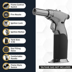 Dual Flame Butane Torch Gun - Refillable Luxury Hand Held Mini Blow Torch for Cooking, Creme Brulee, Soldering, Welding, & Resin Art - Adjustable Flame with Ignition Lock - Steel Black by inZaynity
