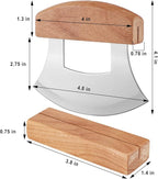 Hanaive 2 Pack 4 x 5 inch Mezzaluna Ulu Knife Salad Veggies Rocker Chopper Slicer Cutter Mezzaluna Knife with Wooden Display Stand for Kitchen Cutting Chopping Knives Chef Cleaver