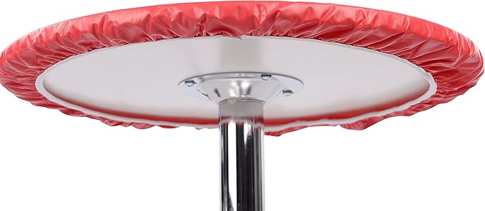 Yourtablecloth Heavy Duty Vinyl Round Fitted Tablecloth (Table Cover) with Flannel Backing Vibrant Colors Elasticized Tablecloth Great for Indoor and Outdoor Dining and Playing Cards 48” White