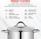 Stainless Steel Stockpot with Tempered Glass Lid 14 Quart, Durable 18/0 Stainless Steel, Impact-Bonded Base for Even Heating, Riveted Handles, Oven & All Stove Compatible, Safe Up To 500°F (260°C)