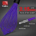 Walfos Silicone Whisks Set, 5pcs Whisk, Non Scratch Coated 7+9+11in Whisks and Mini stainless steel 7+5in Whisk, Suitable for Use in Whisking, Blending, Frothing, Beating & Stirring. (Multicolor)