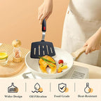 Silicone Spatula Turner, Heat Resistant Pancake Spatulas for Nonstick Cookware Pan, Wide Slotted Cooking Spatula for Frying Omelette, Egg, Fish and Kitchen Use, Thin Flexible Dishwasher Safe, Black