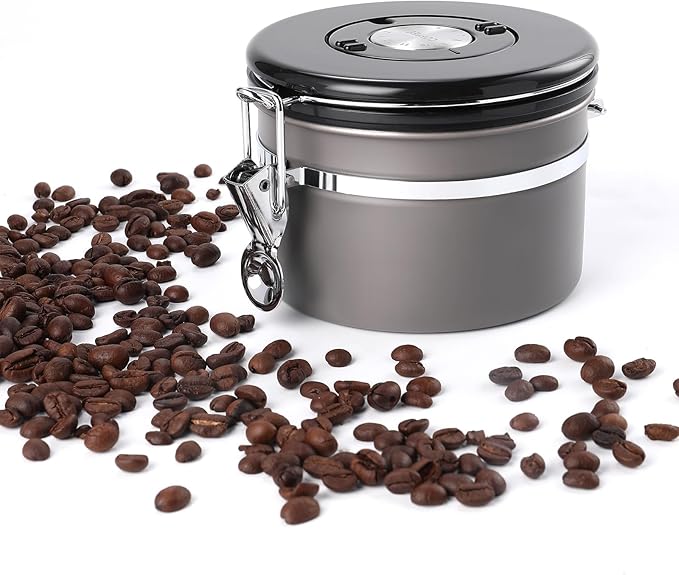 Coffee Canister, Airtight Coffee Container with Date Tracker Lid, Stainless Steel Canister for Kitchen Food Storage (Gary, 9oz)