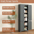 Yusong 72'' Tall Kitchen Pantry Cabinet, Freestanding Storage Cabinet with Doors and Shelves, Wooden Food Pantry Farmhouse Cupboard Buffet for Kitchen Dining Living Room, Gray